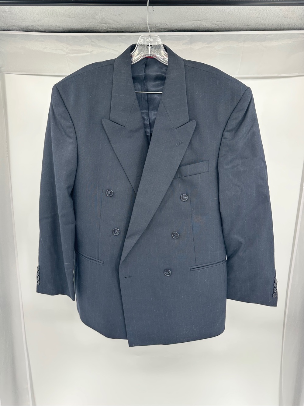 Men's Double-Breasted Pinstripe Blazer - Black